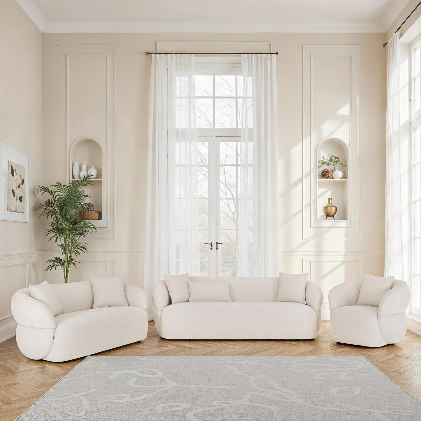 Canapé / fauteuil en tissu anti tache beige, H79CM- NEO