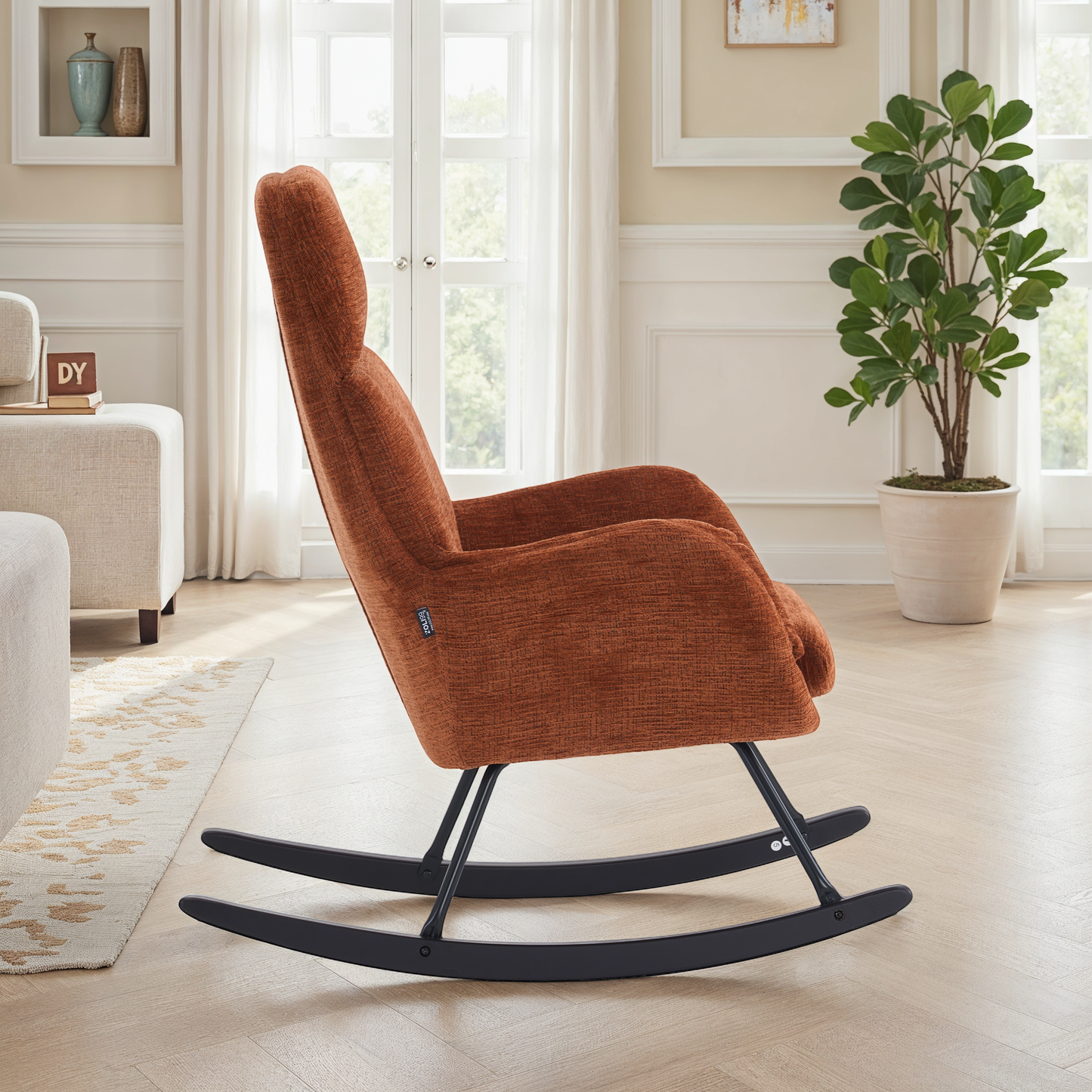 Fauteuil à bascule en tissu anti tache, 63,5x97xH108CM - PAULA