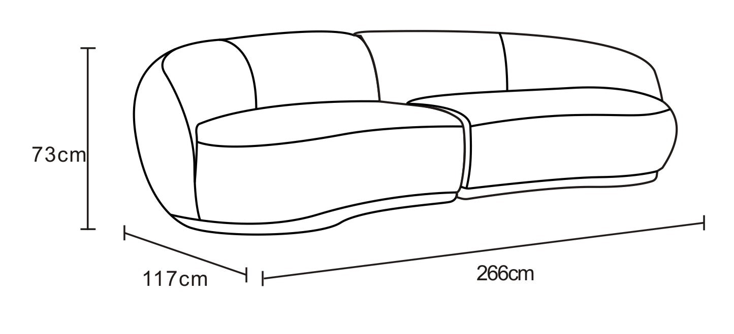 Canapé angle arrondi en tissu anti tache, 266x117xH73CM - JADE