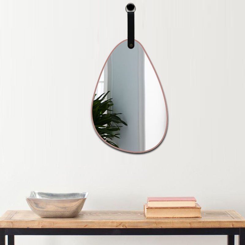 Miroir MADDIE a Suspendre avec anse en PU noir 22,5x30,5 cm
