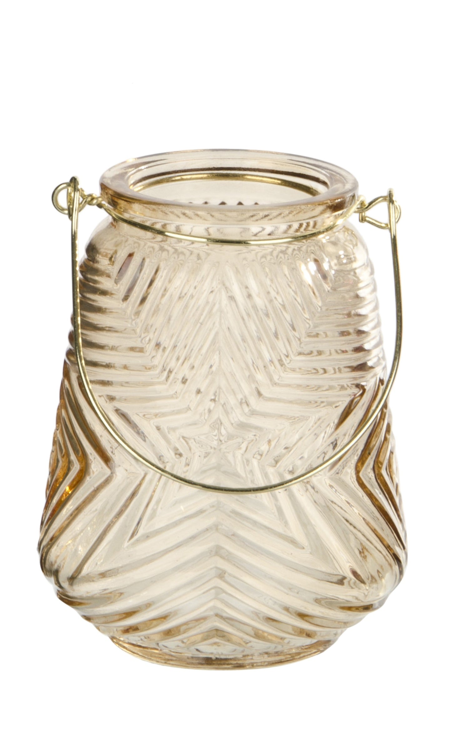 Lanterne photophore en verre avec poignée dorée H12 cm