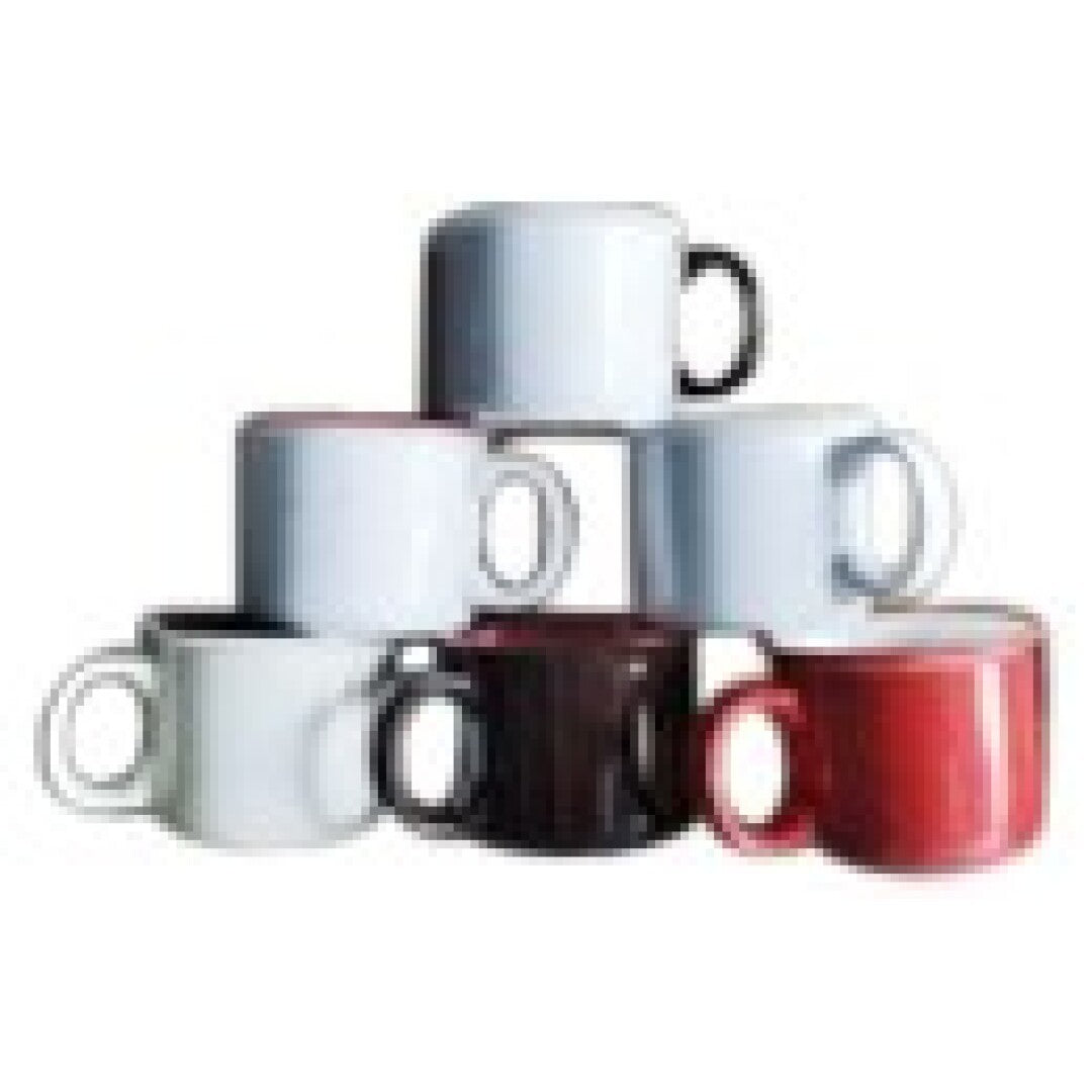 Set de 6 tasses ceram colorée unie av/anse, 350ml