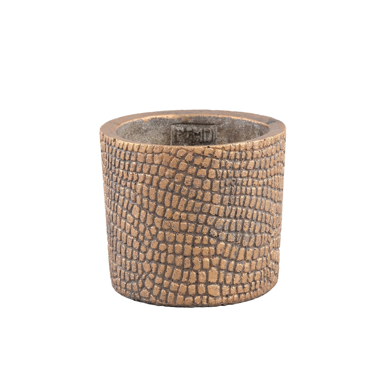 Bougeoir Rond imprimé croco pot de ciment doré XS, 9x9xH8 cm - CROCO
