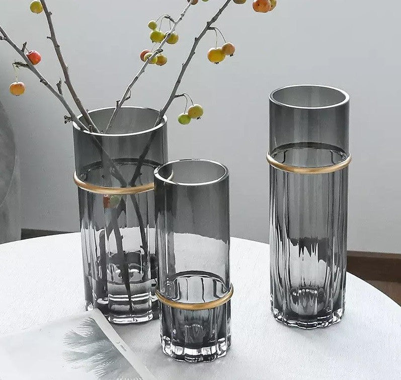 Vase en verre gris, D12xH30CM - JANE