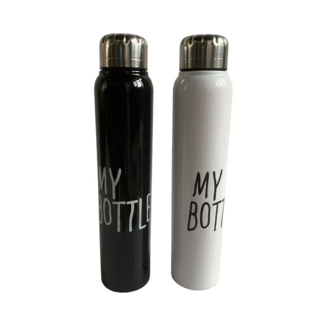 Gourde en inox, 500ml, D4xH26cm, coloris assortis blanc & noir