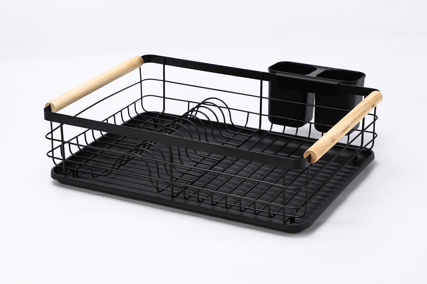 Porte-vaisselle en métal avec manche en bois, 44.5x32xH12.5CM