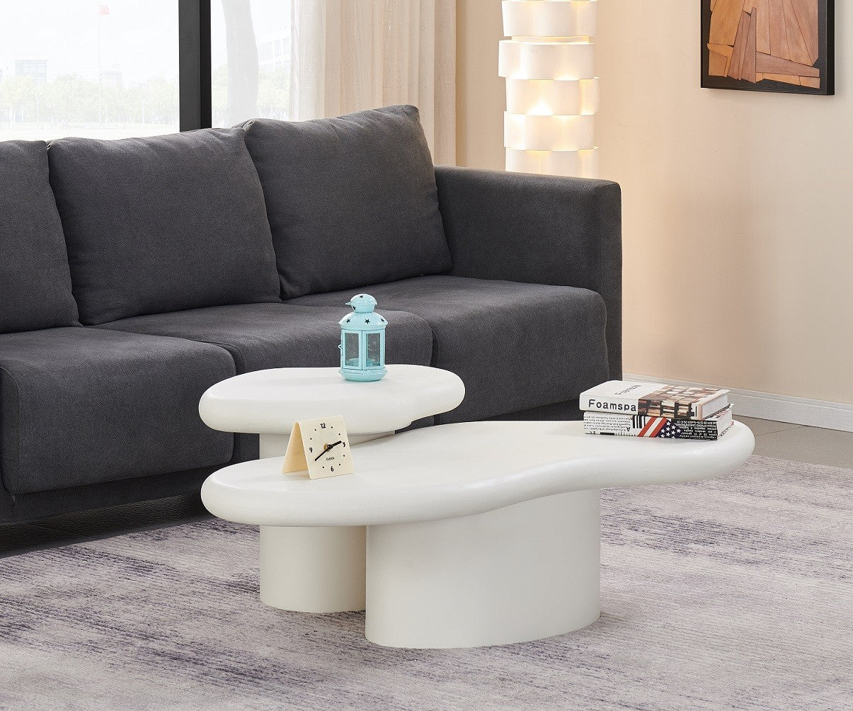 Set de 2 tables Gigognes effet pierre travertin, 121x51,5xH32CM et 57,5x44xH41CM - CARLA