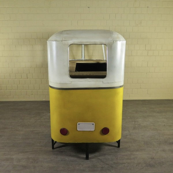 Meuble bar style combi métal jaune et blanc avec comptoir bois