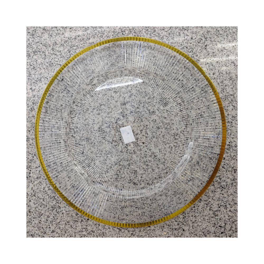 Assiette en verre transparent avec bord doré, D33CM