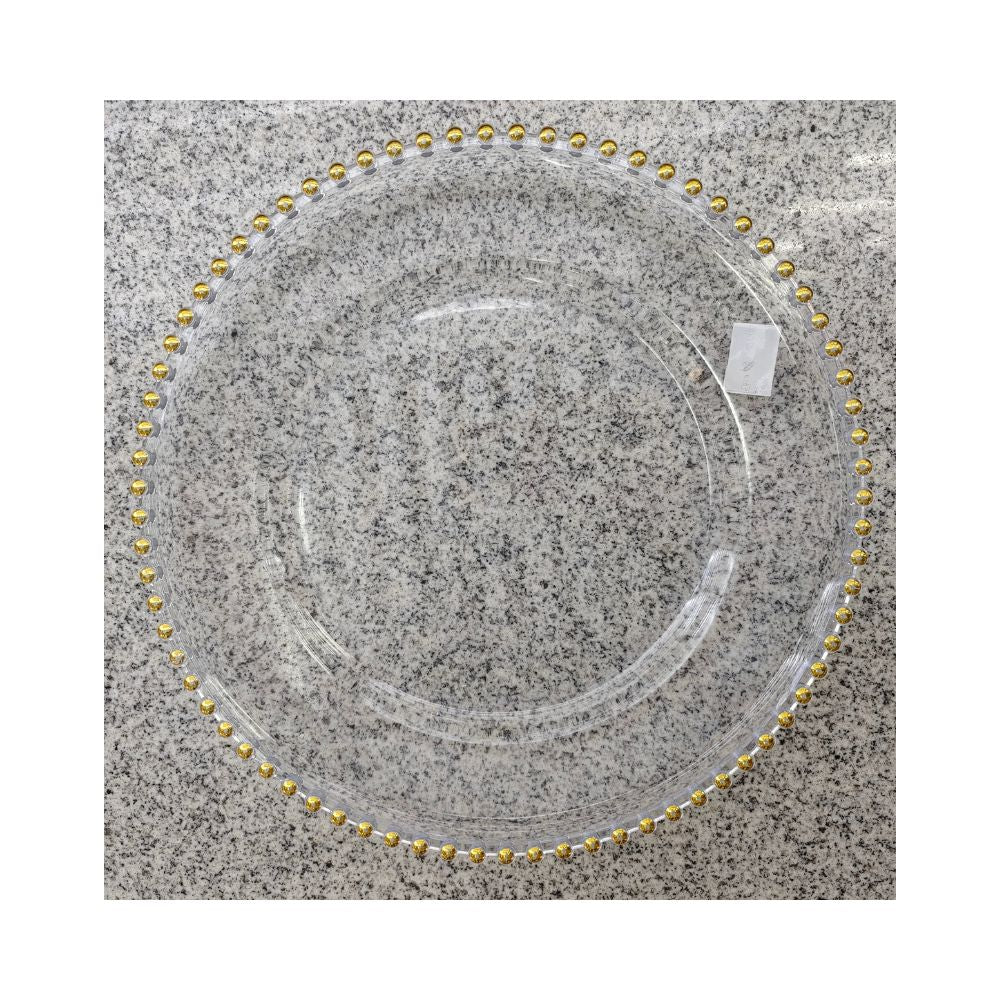 Assiette en verre transparent avec bord doré, D33CM