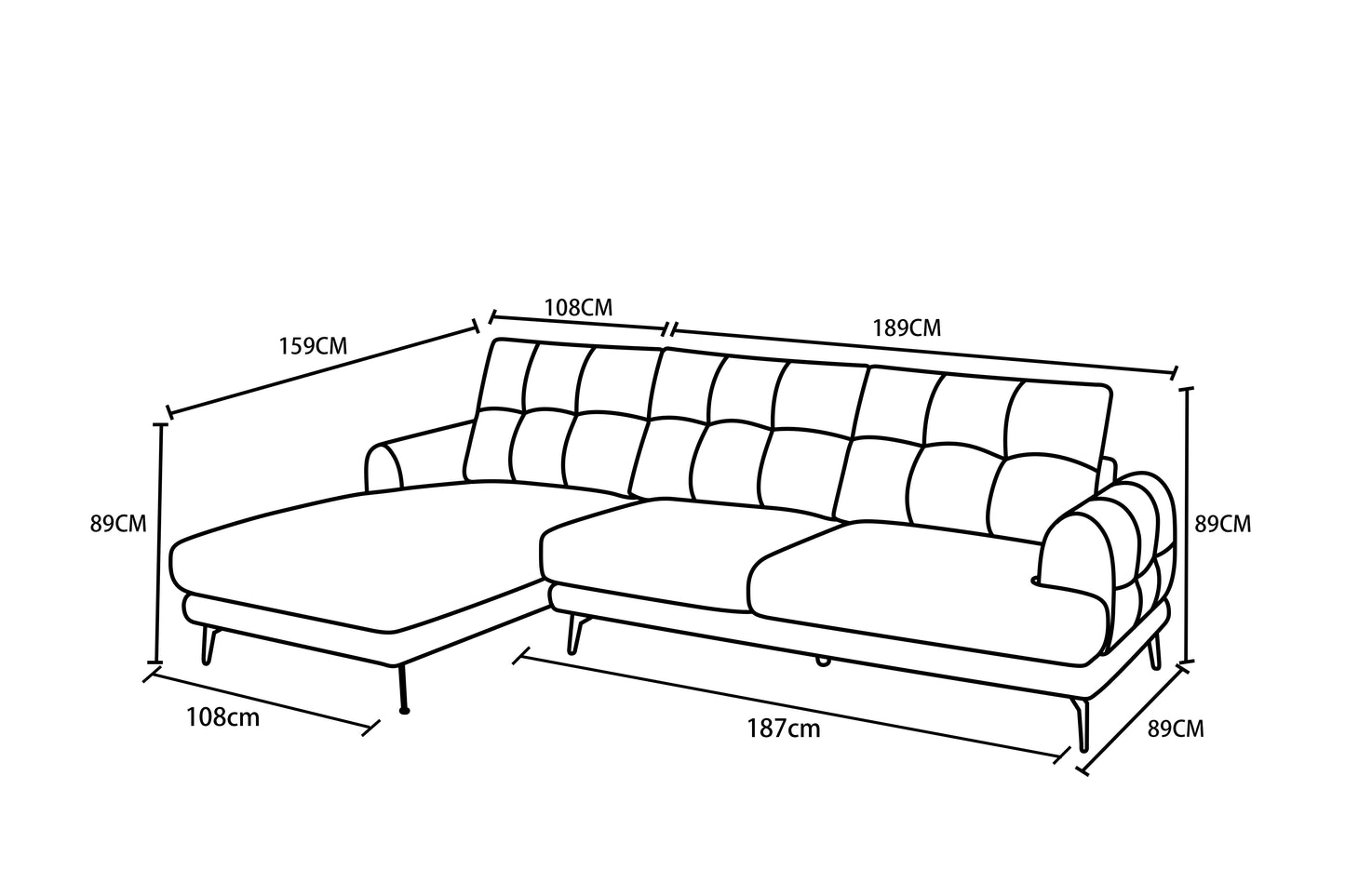 Canapé d'angle en tissu anti tache, 297x159xH89CM - FUJI