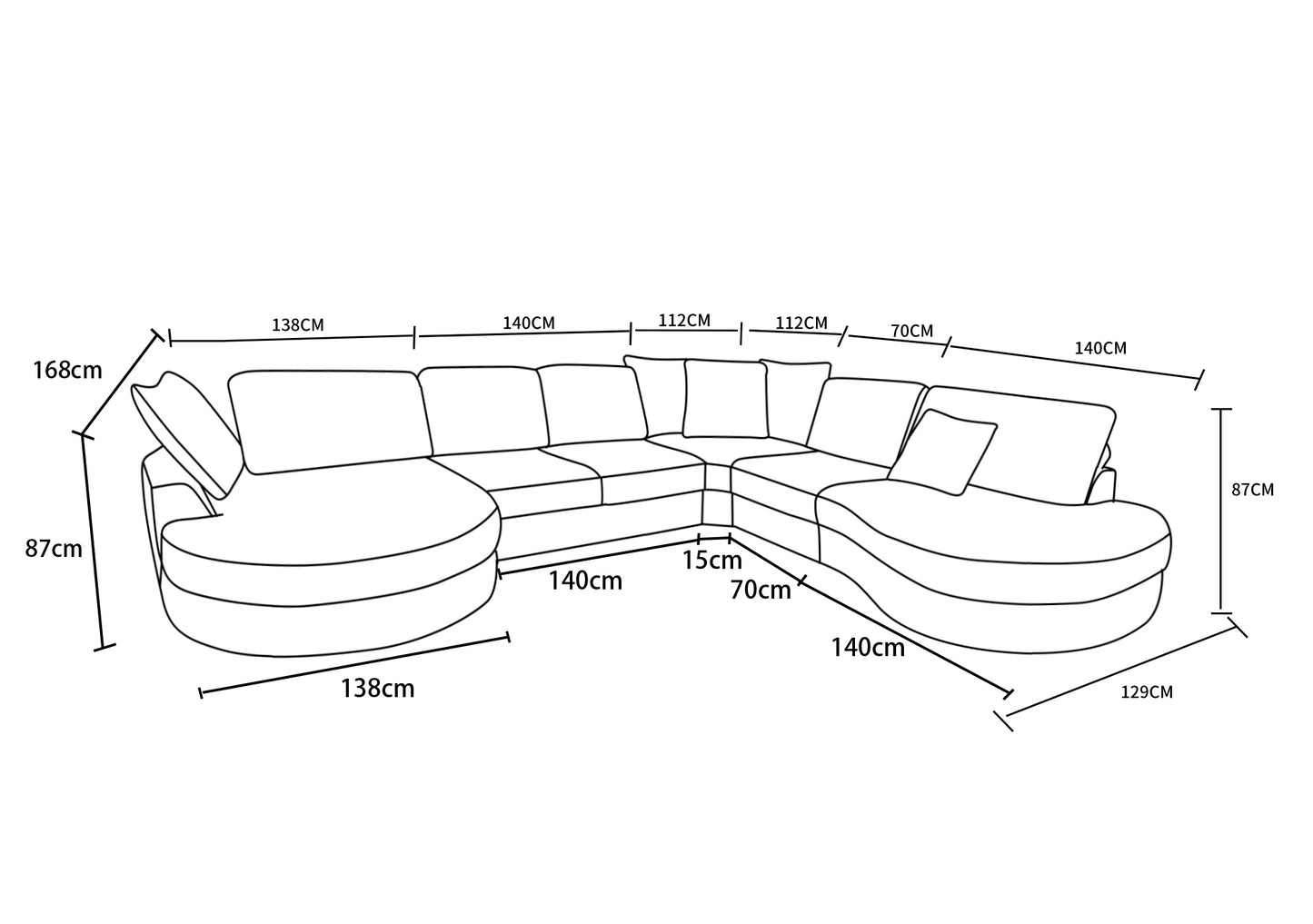 Grand Canapé d'Angle modulable 9-10 places en tissu 393x320xH94 cm - MARDINI