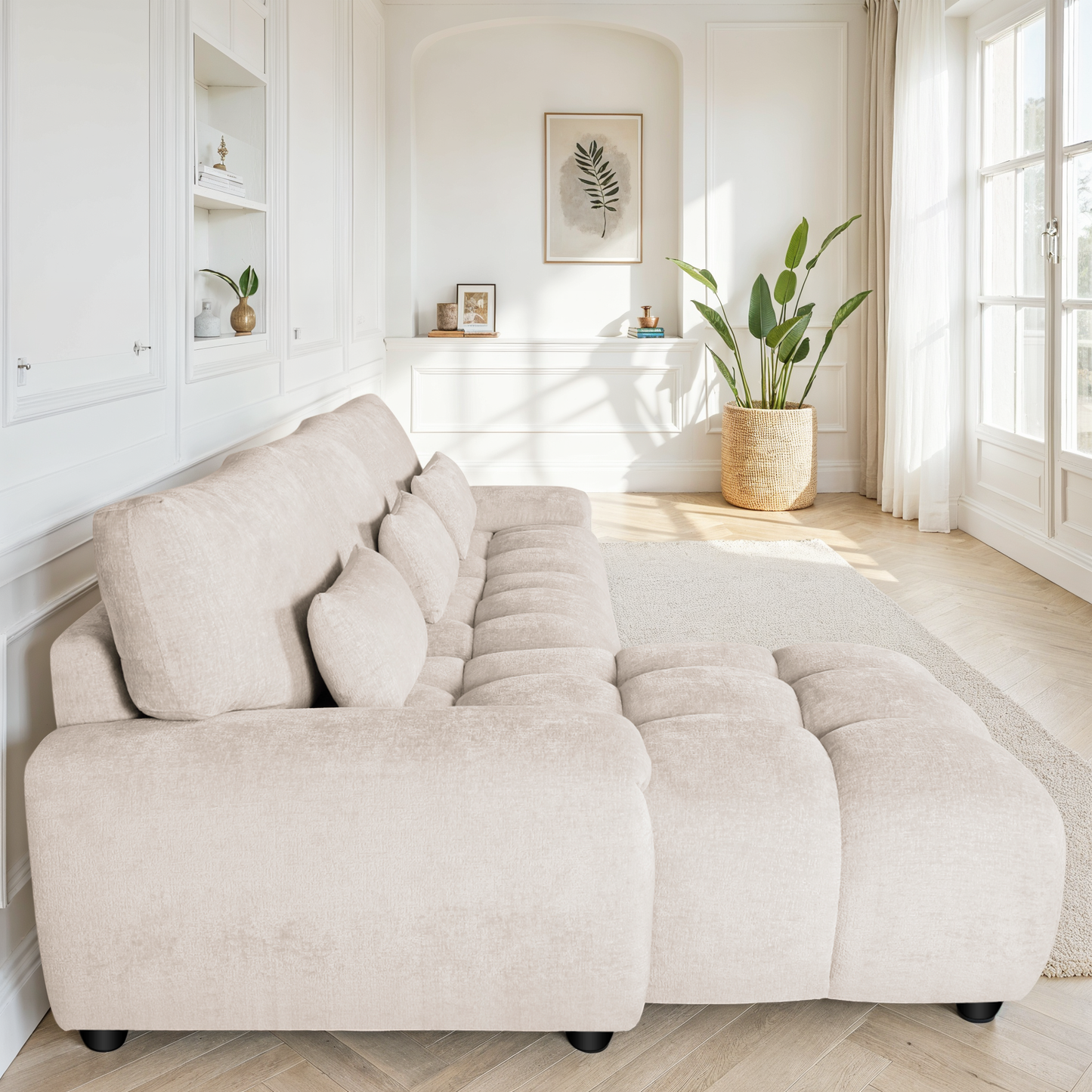 Canapé d'angle en tissu anti tache, 301x168xH89CM - MELINE