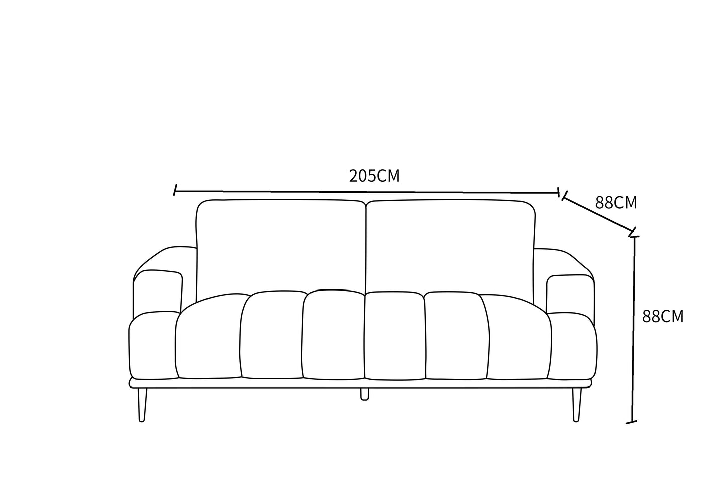Canapé 3 places en tissu anti tache, 205x88xH88CM - STELLA