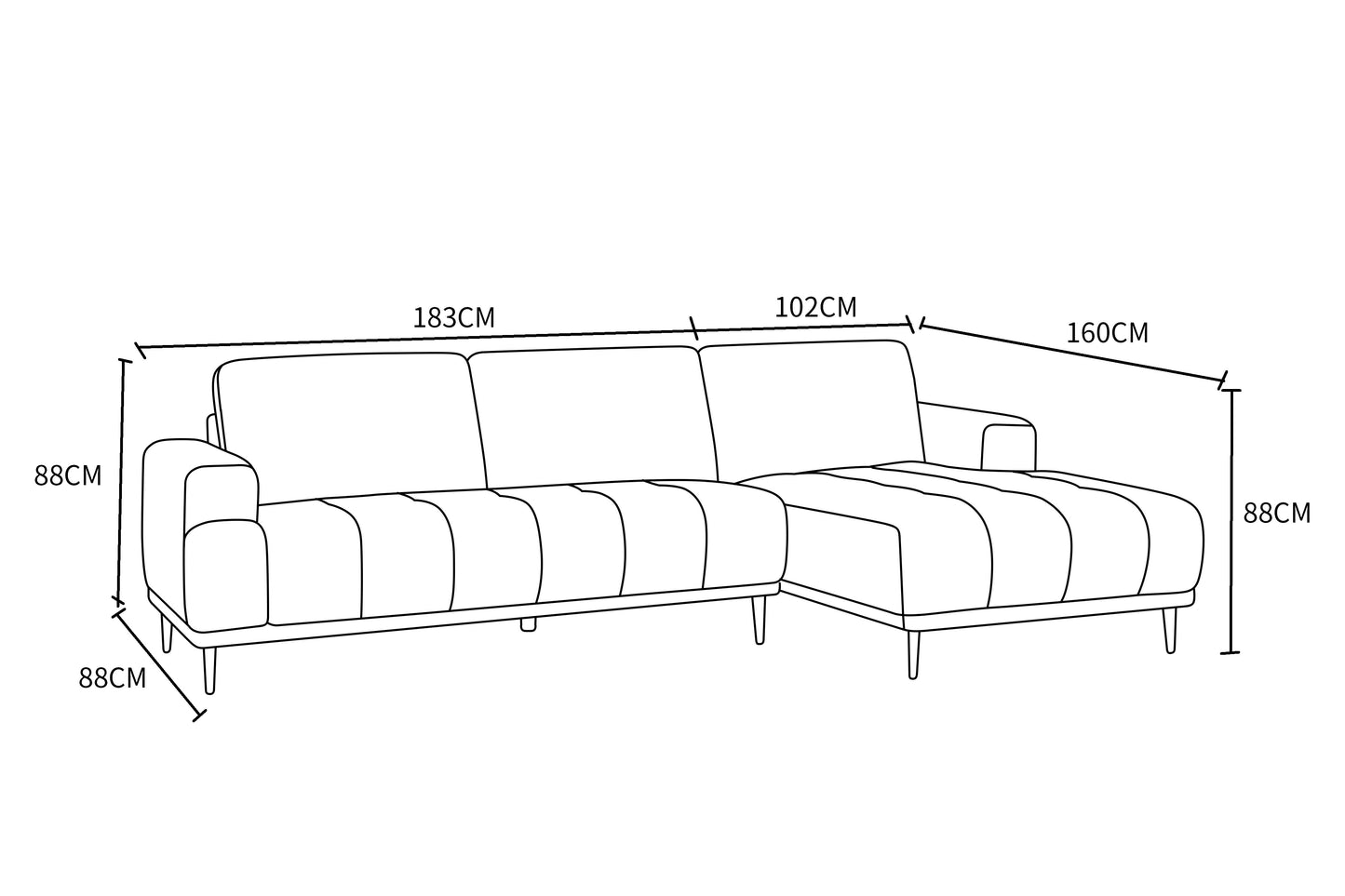 Canapé d'angle en tissu anti tache, 285x160xH88CM - STELLA