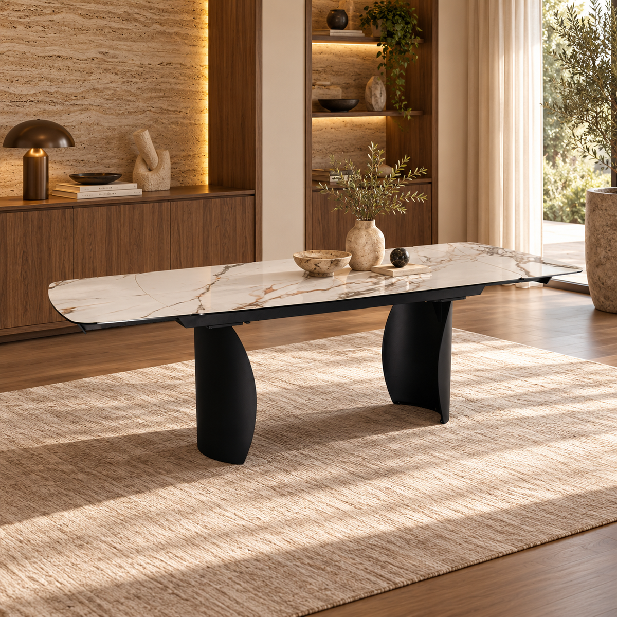 Table à manger extensible avec plateau en céramique, 180-260x100xH76CM - VEYRA