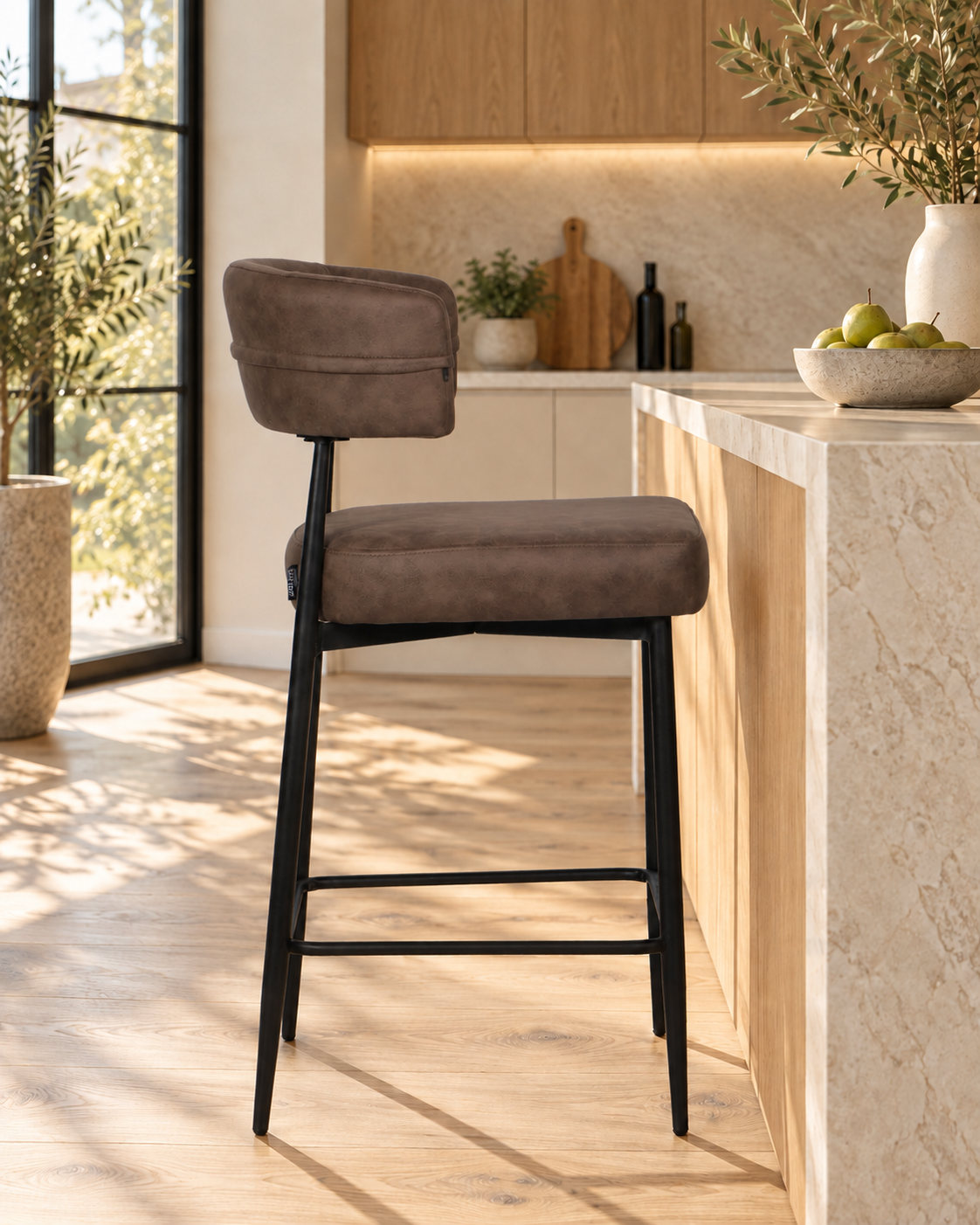 Chaise Haute Tabouret de bar en tissu anti tache, 51x51xH96CM - YAARA ( 65 cm hauteur assise)