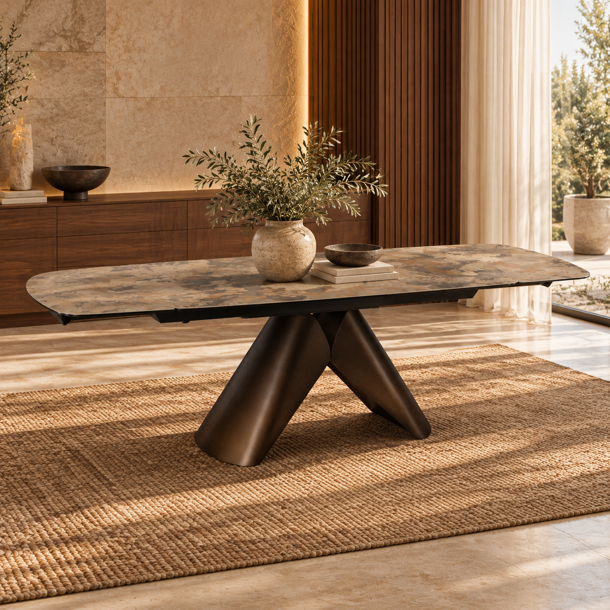 Table à manger extensible avec plateau en céramique, 180-260x100xH76CM - KIARA