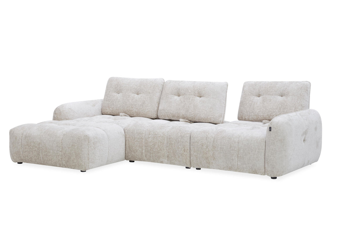 Canapé avec meridienne large avec dossier convertible tissu anti tâche, 265x209xH89CM - HAZEL