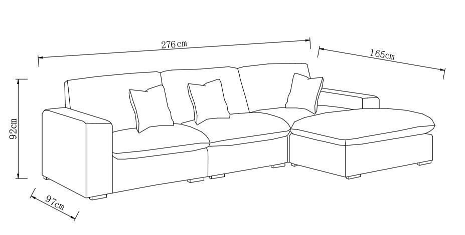 Canapé angle en velours côtelé réversible (Pouf inclus), 278x97xH95cm - MILA