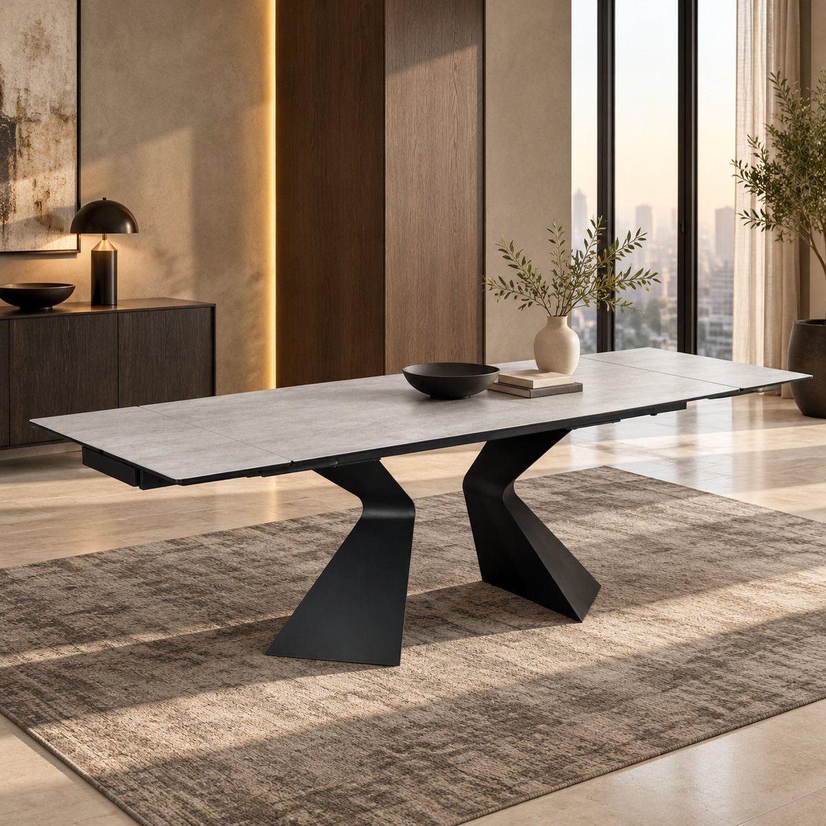 Table à manger extensible avec plateau en céramique, 180-260x100xH76CM - AXTON
