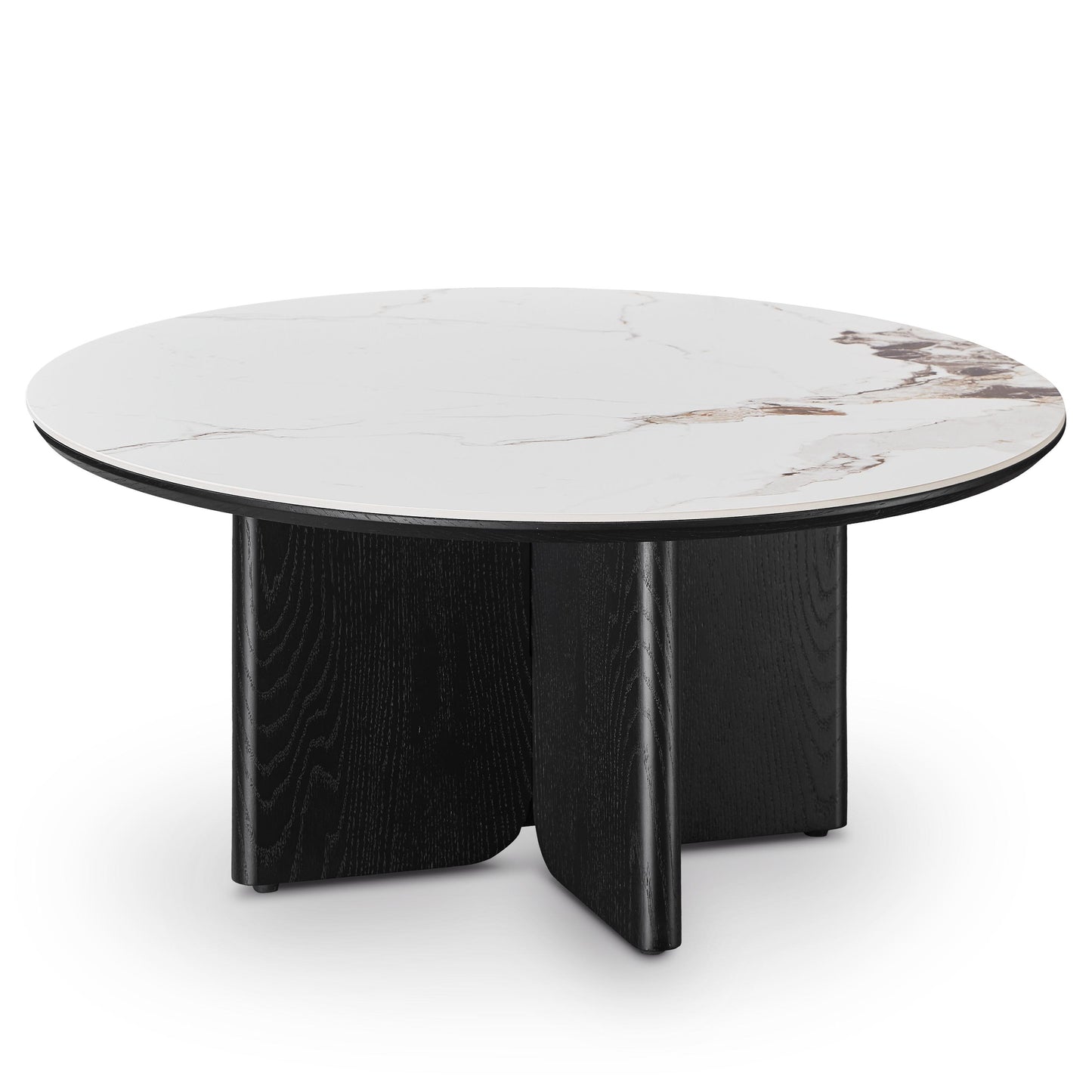 Table basse en particules de bois plateau céramique rond, D80xH38CM - NERO