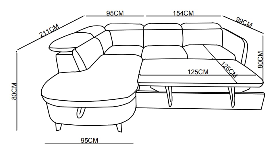 Canapé d'angle en tissu anti tache avec coffre, 249x211xH80CM - RUBY