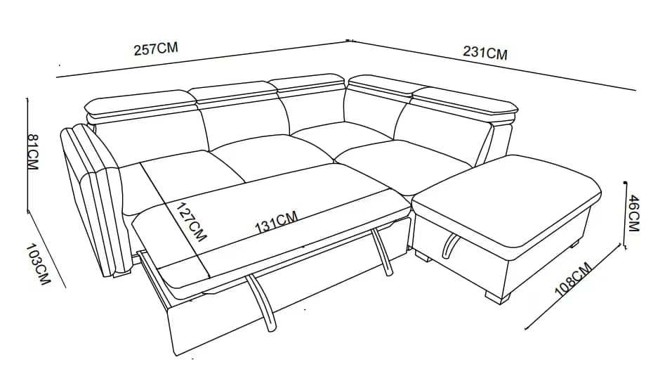 Canapé d'angle en tissu anti tache, 257x231xH81CM - YAEL
