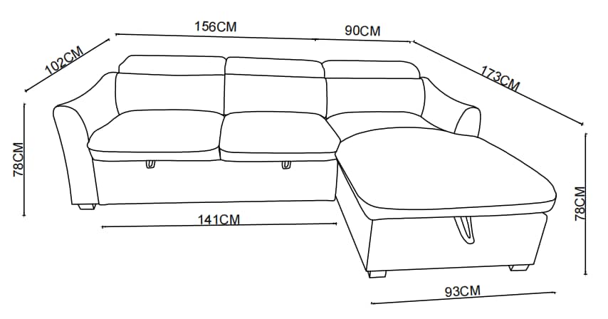 Canapé d'angle convertible en tissu avec coffre rangement, 246x173xH78/94CM - THALIA