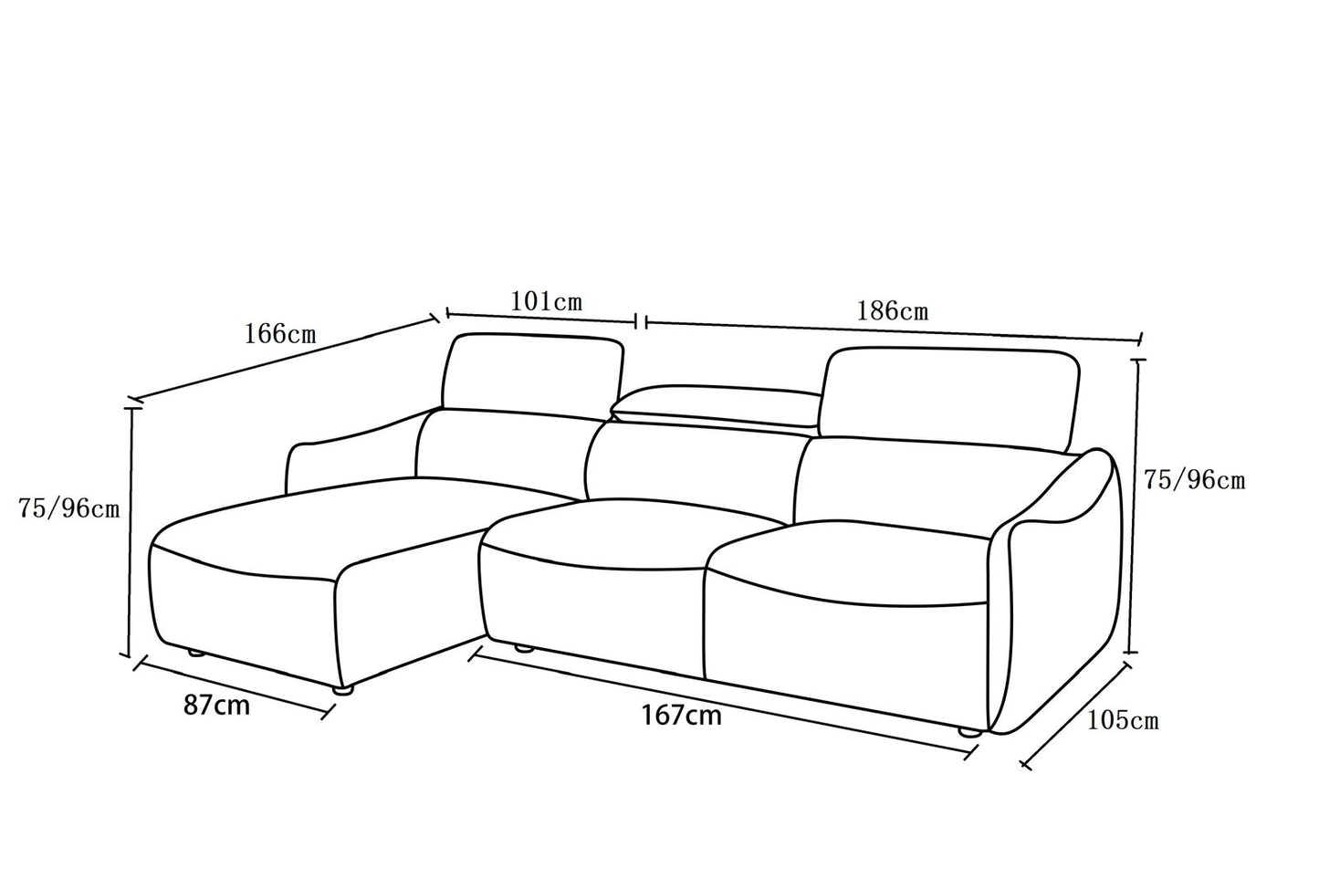 Canapé d'angle en tissu anti tache, 287x166xH75/96 CM - RAVEN