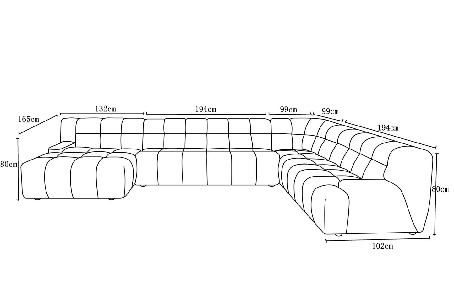 Canapé d'angle en tissu anti tache, H80CM - PRADO