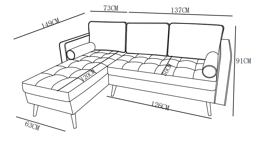 Canapé d'angle en tissu anti tache, 210x149xH91CM - SASHA
