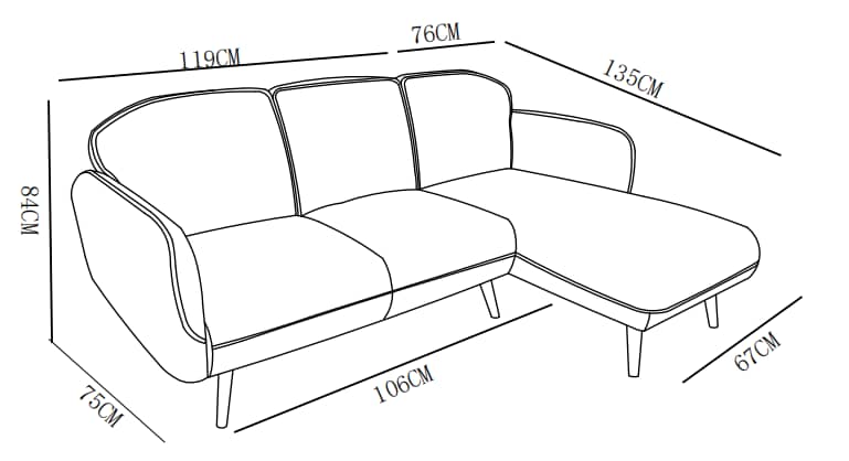 Canapé d'angle en tissu anti tache, 195x135xH84CM - CLARA