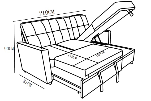 Canapé d'angle convertible en tissu anti tache, 210x154xH90CM - LEANDRO