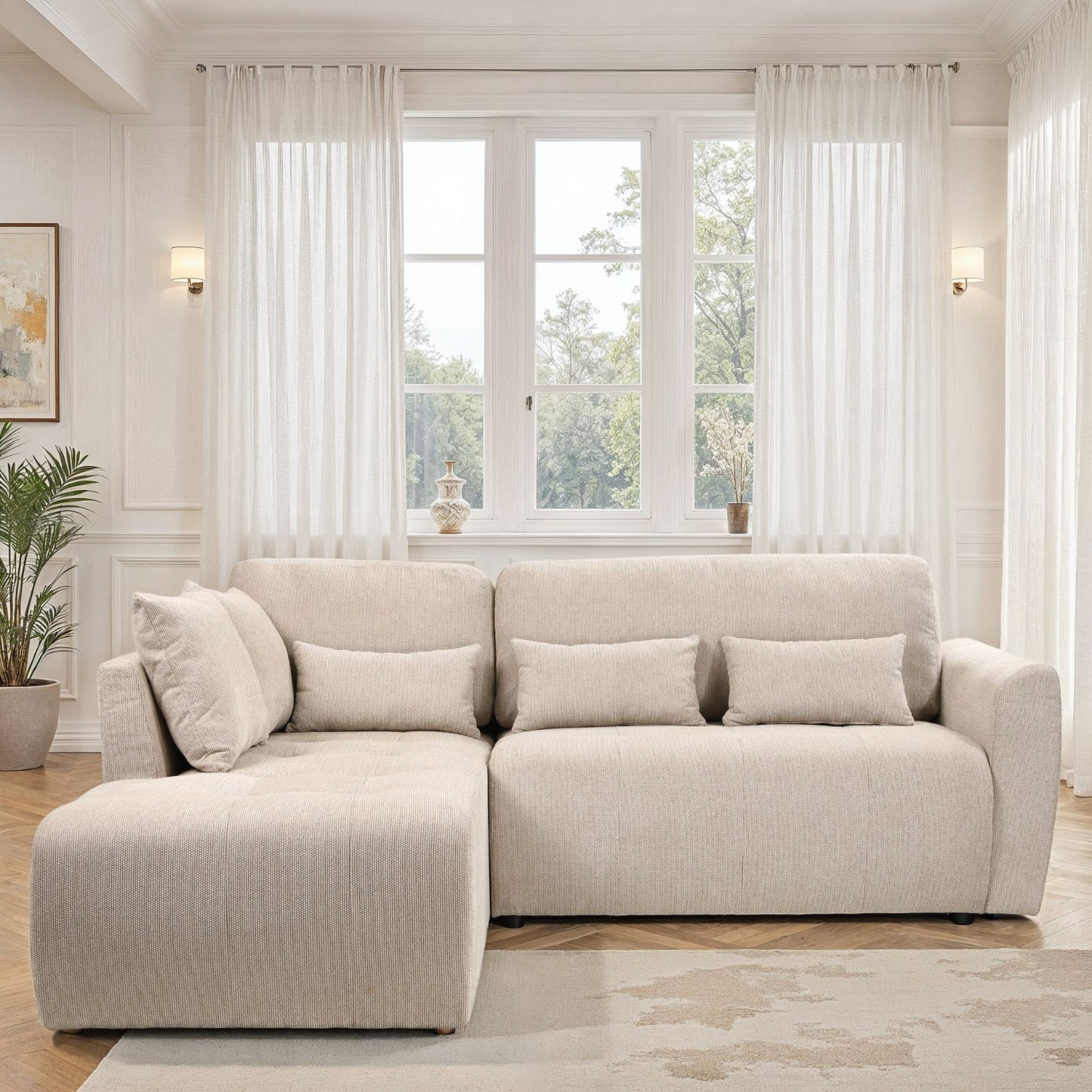 Canapé d'angle en tissu anti tache convertible, 241x214xH93CM - ENVY