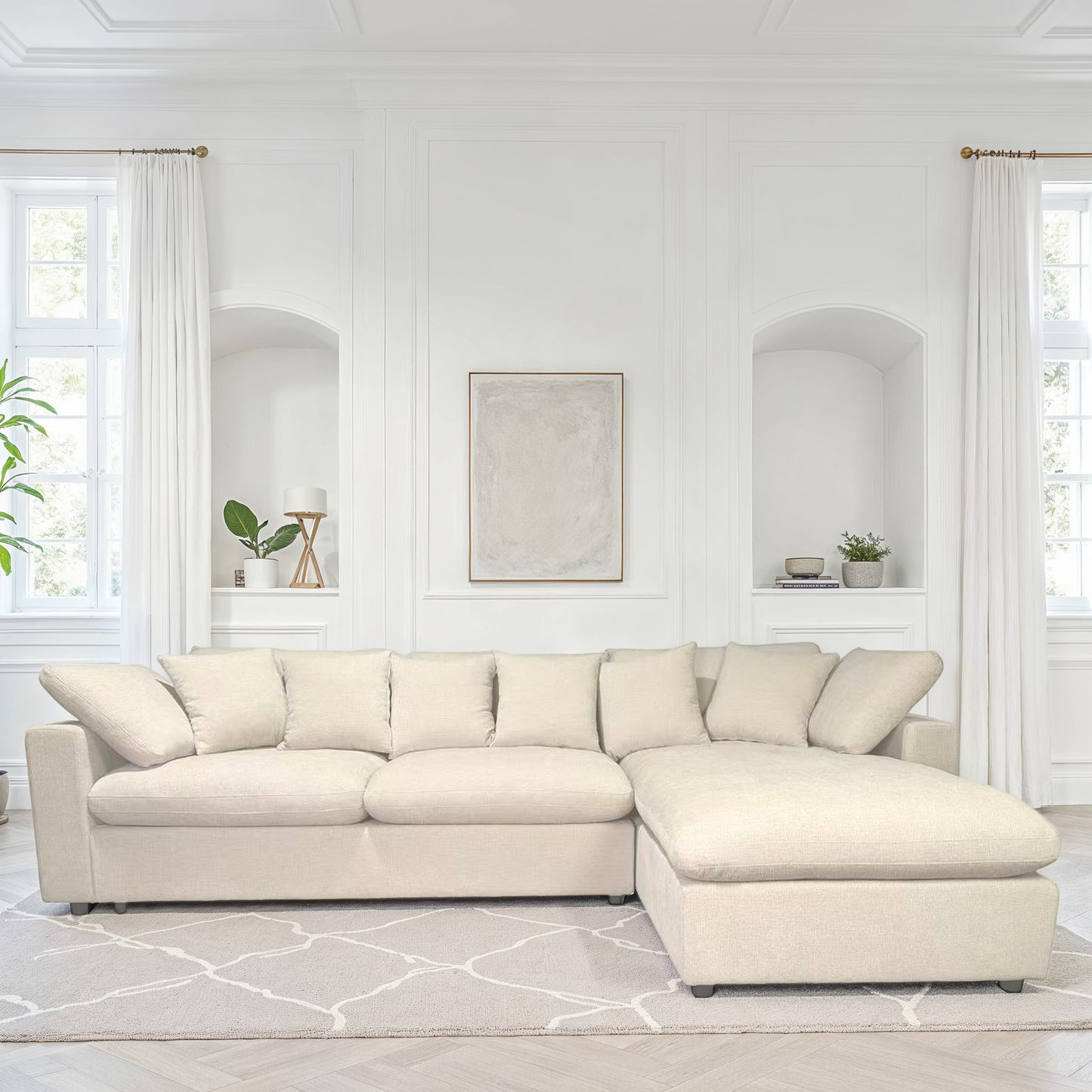 Canapé d'angle en tissu anti tache réversible, 303x179xH87CM - AZRA