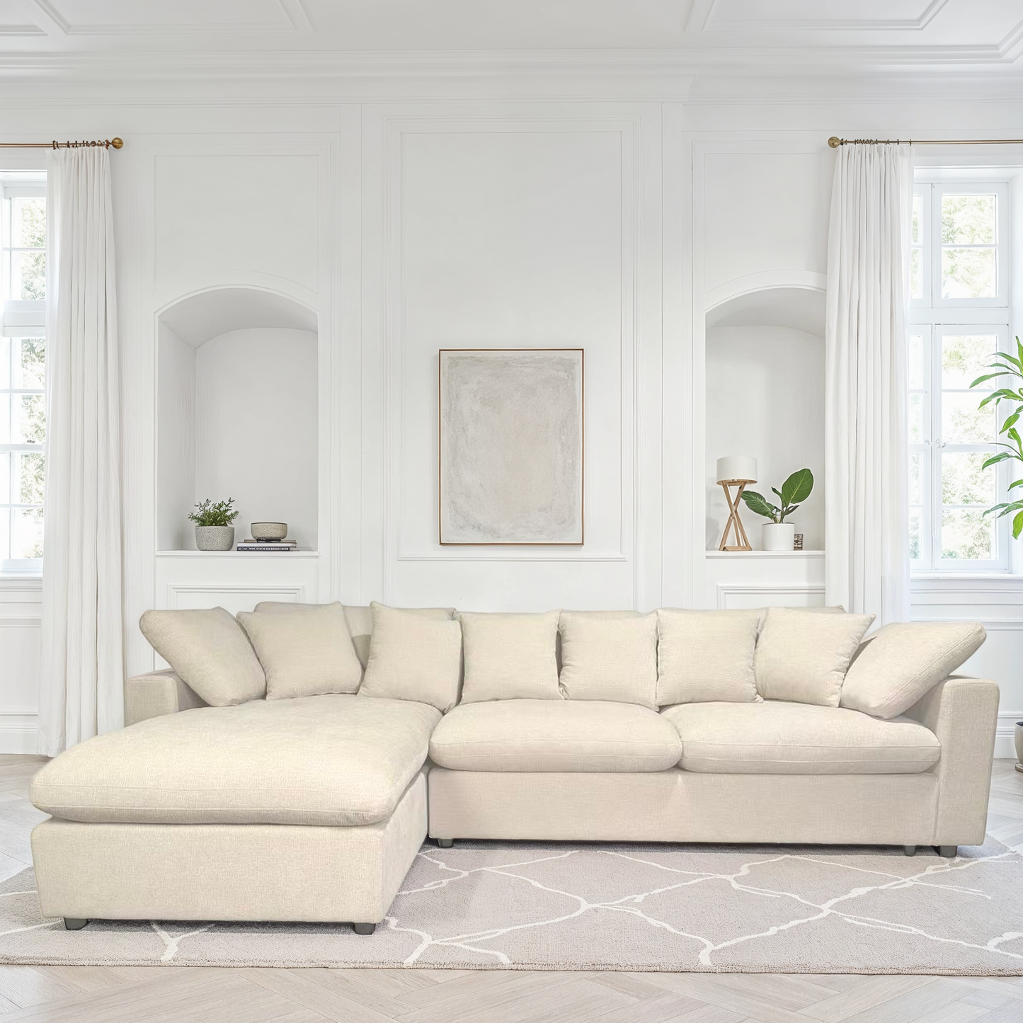 Canapé d'angle en tissu anti tache réversible, 303x179xH87CM - AZRA