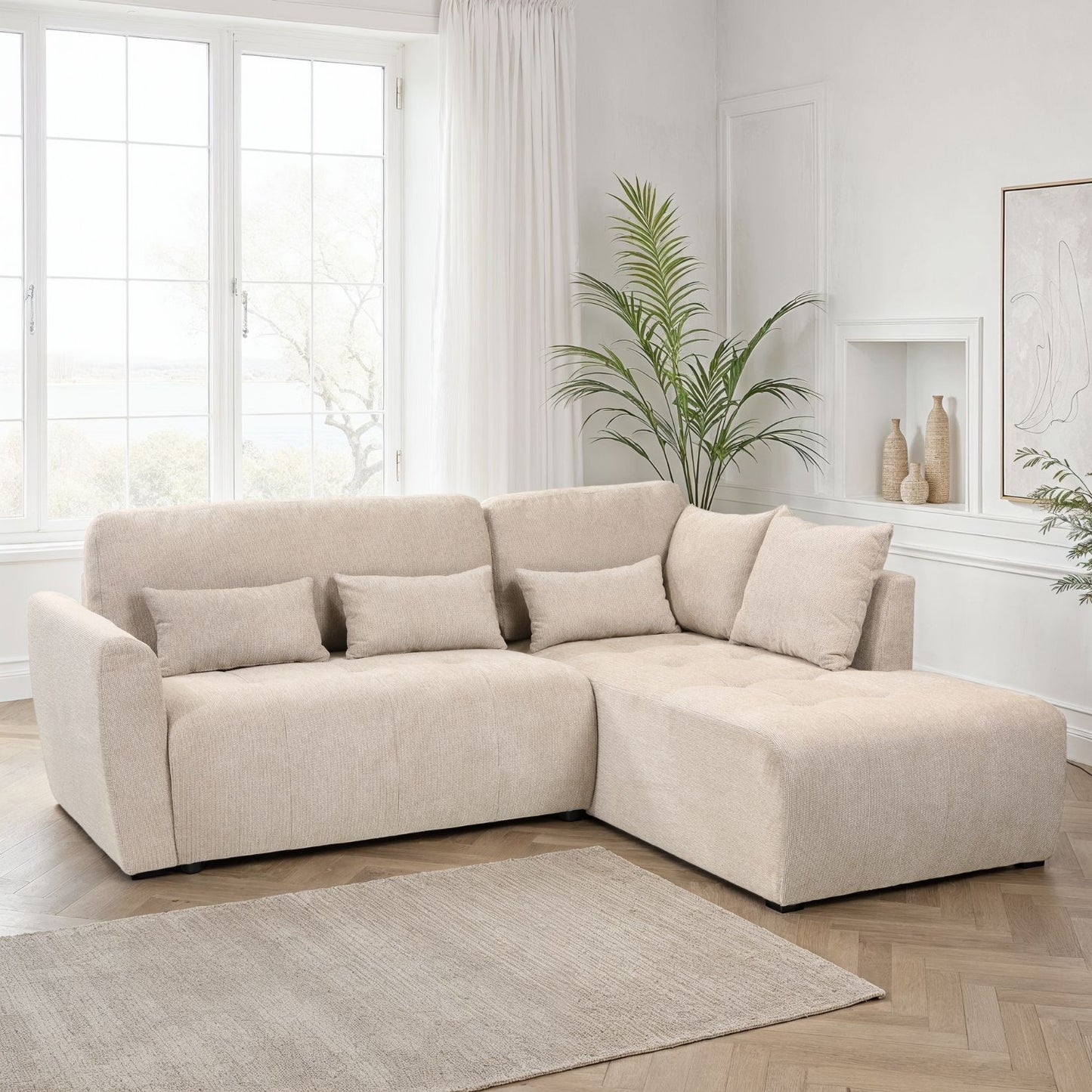 Canapé d'angle en tissu anti tache convertible, 241x214xH93CM - ENVY