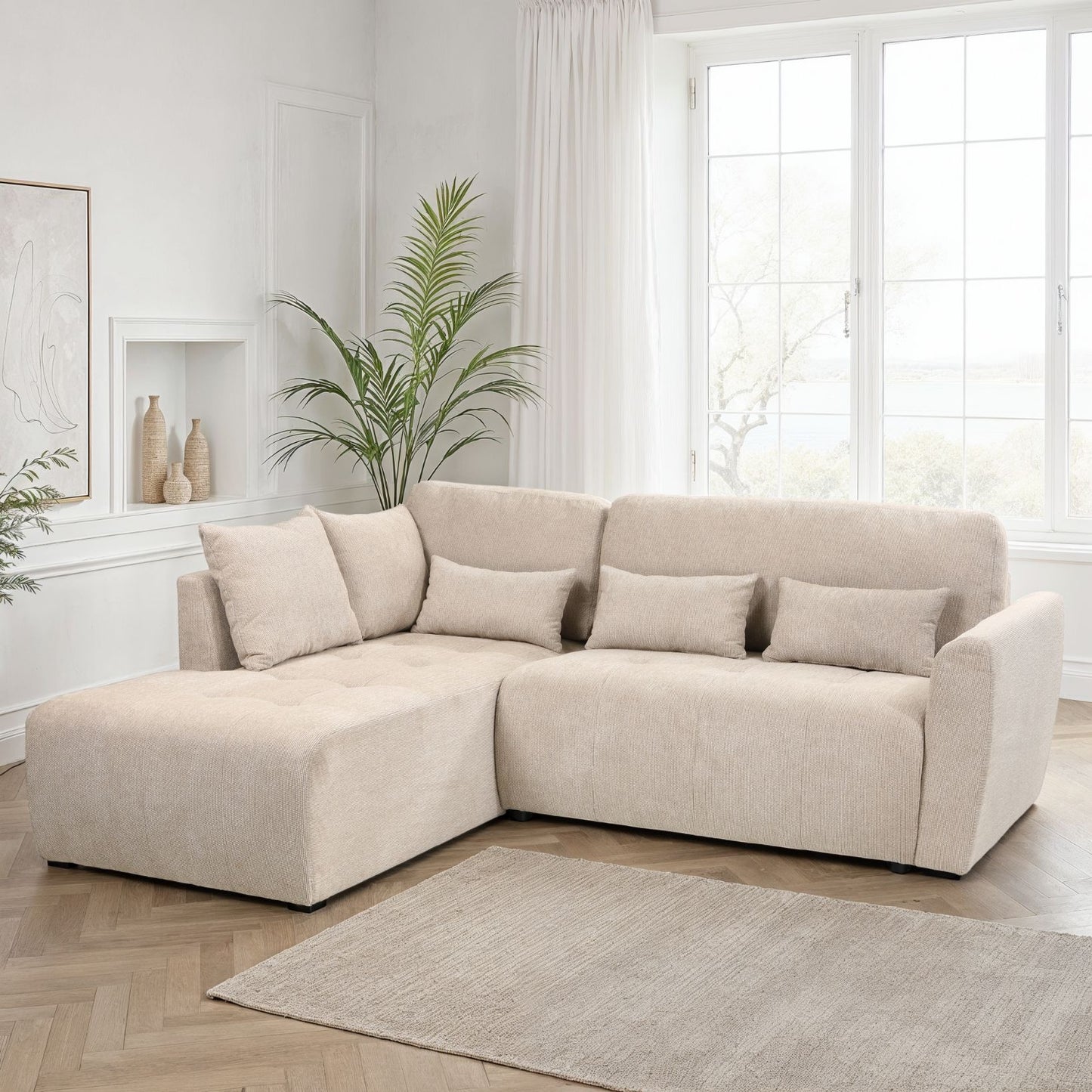 Canapé d'angle en tissu anti tache convertible, 241x214xH93CM - ENVY