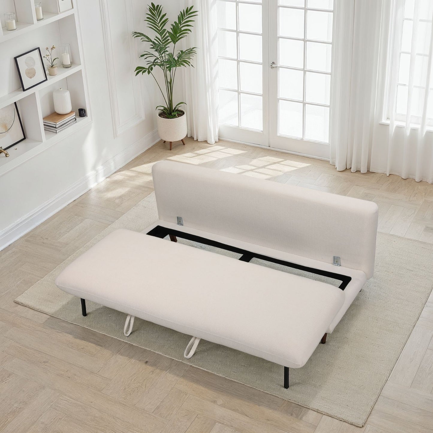 Canapé lit 3 places clic-clac en tissu anti tache, 192x94xH91CM - LUPINE