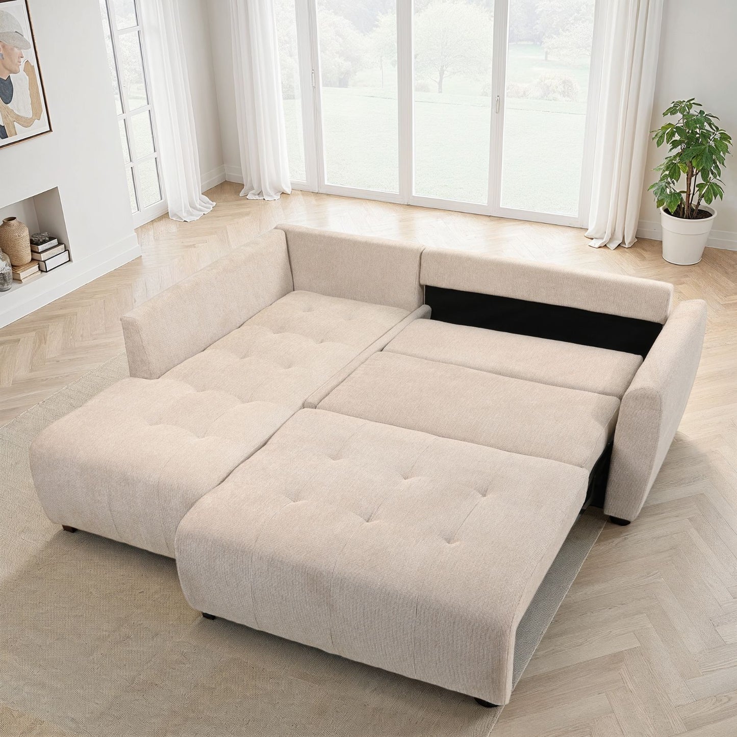 Canapé d'angle en tissu anti tache convertible, 241x214xH93CM - ENVY