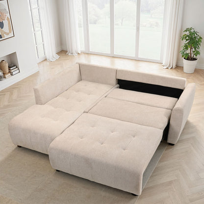 Canapé d'angle en tissu anti tache convertible, 241x214xH93CM - ENVY