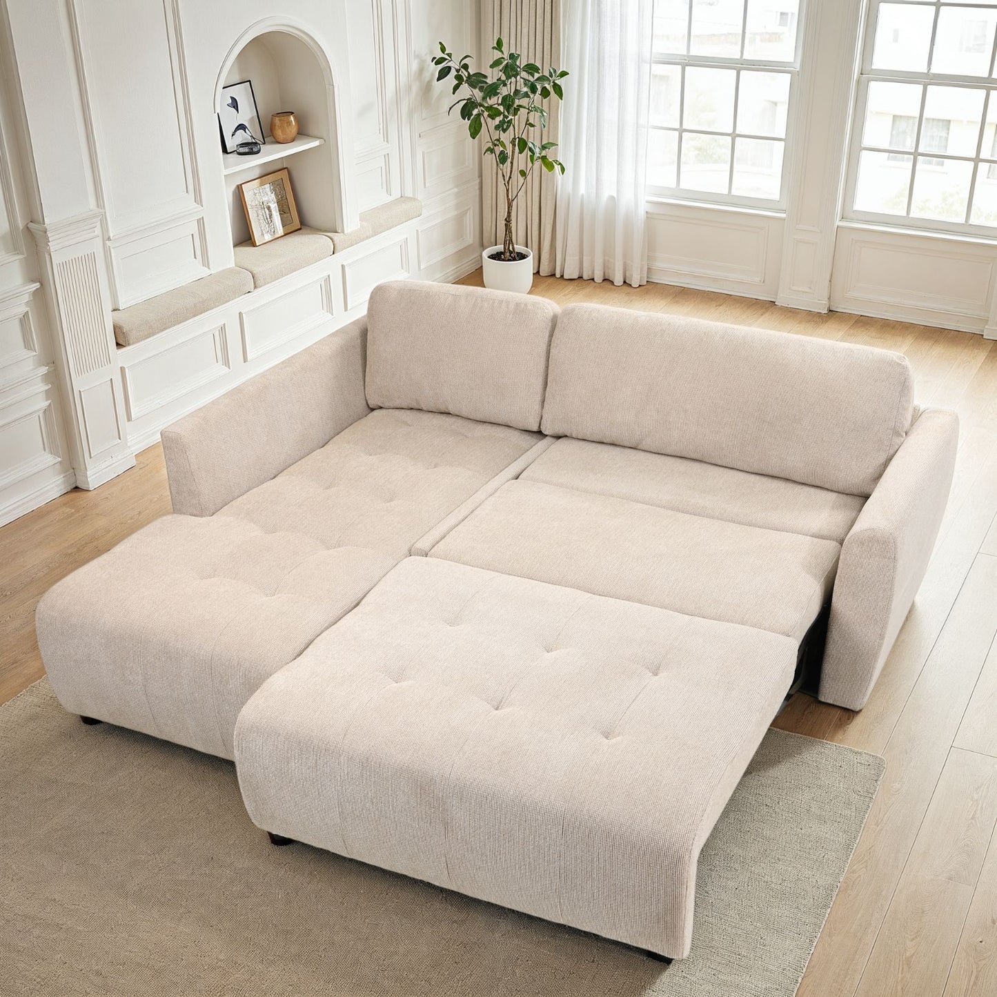 Canapé d'angle en tissu anti tache convertible, 241x214xH93CM - ENVY