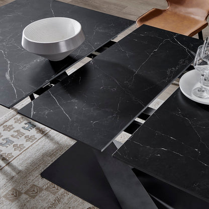 Table à manger extensible avec plateau en céramique noire 160/200x90xH76CM RUBY