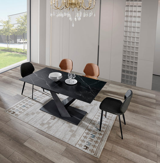 Table à manger extensible avec plateau en céramique noire 160/200x90xH76CM RUBY
