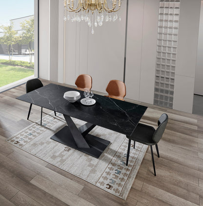 Table à manger extensible avec plateau en céramique noire 160/200x90xH76CM RUBY