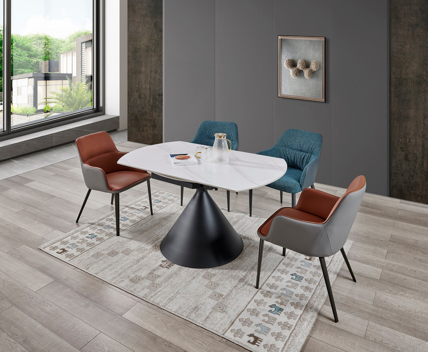 LOLA Table à manger extensible avec plateau en céramique, 130x80/130xH77/75CM