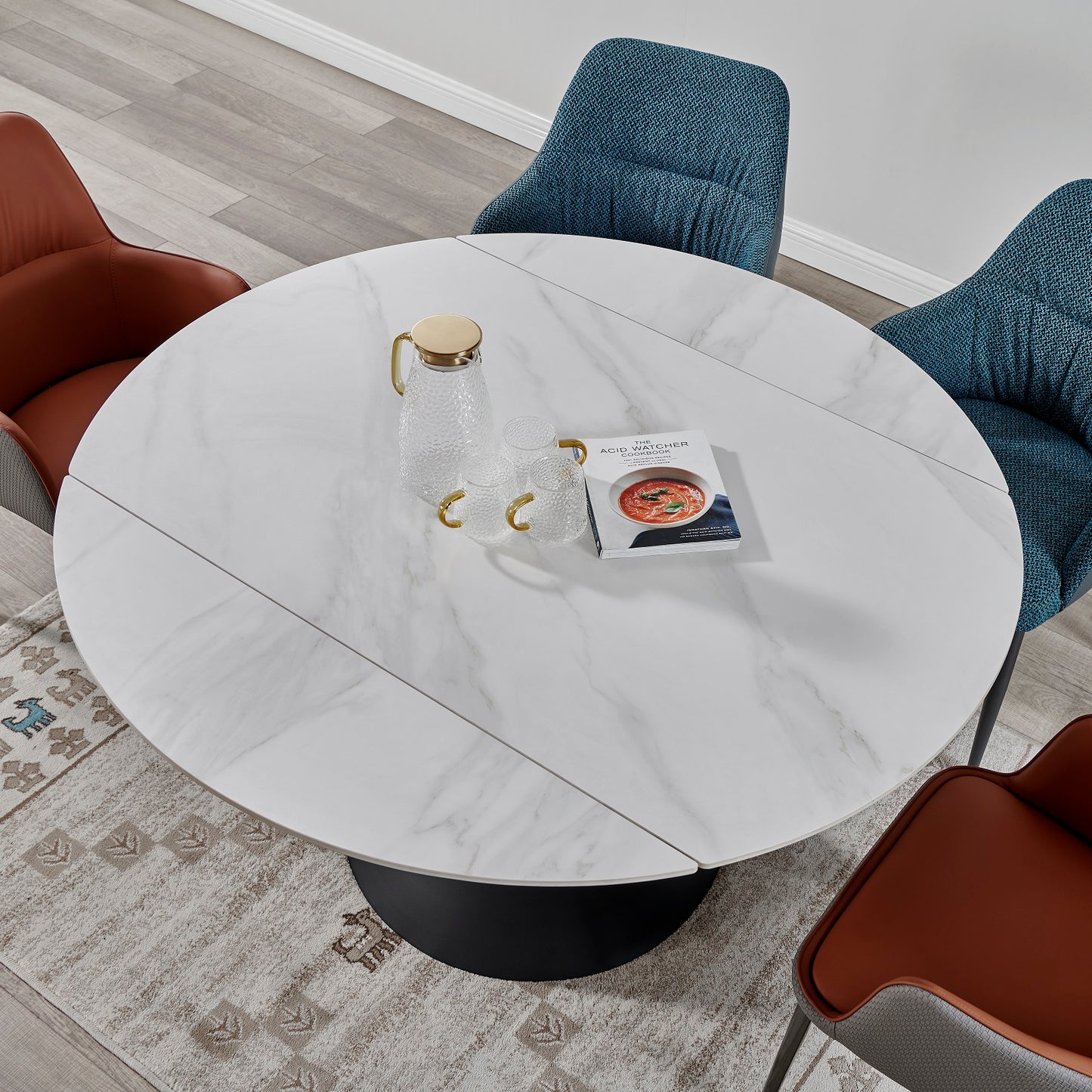 LOLA Table à manger extensible avec plateau en céramique, 130x80/130xH77/75CM