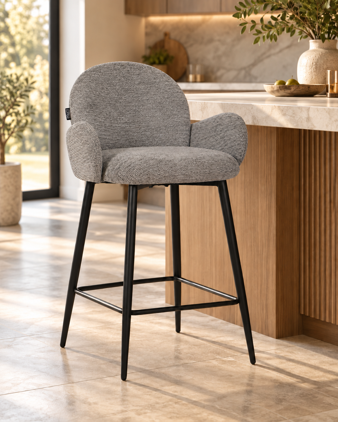 Chaise Haute Tabouret de bar en tissu anti tache, 57x55xH108CM ( 65 cm hauteur assise)- EDEN