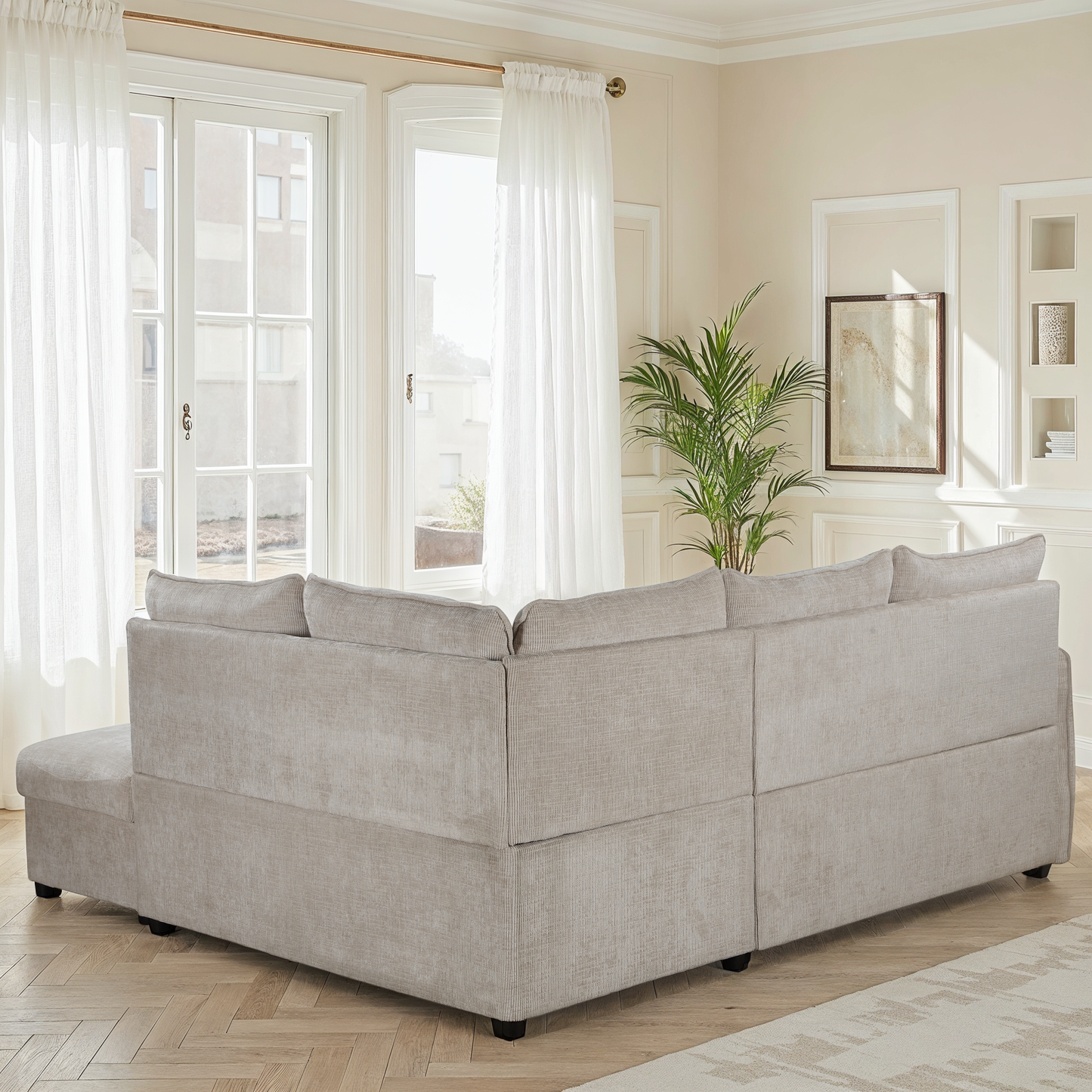 Canapé d'angle en tissu anti tache convertible, 232x217xH100CM - DALIA